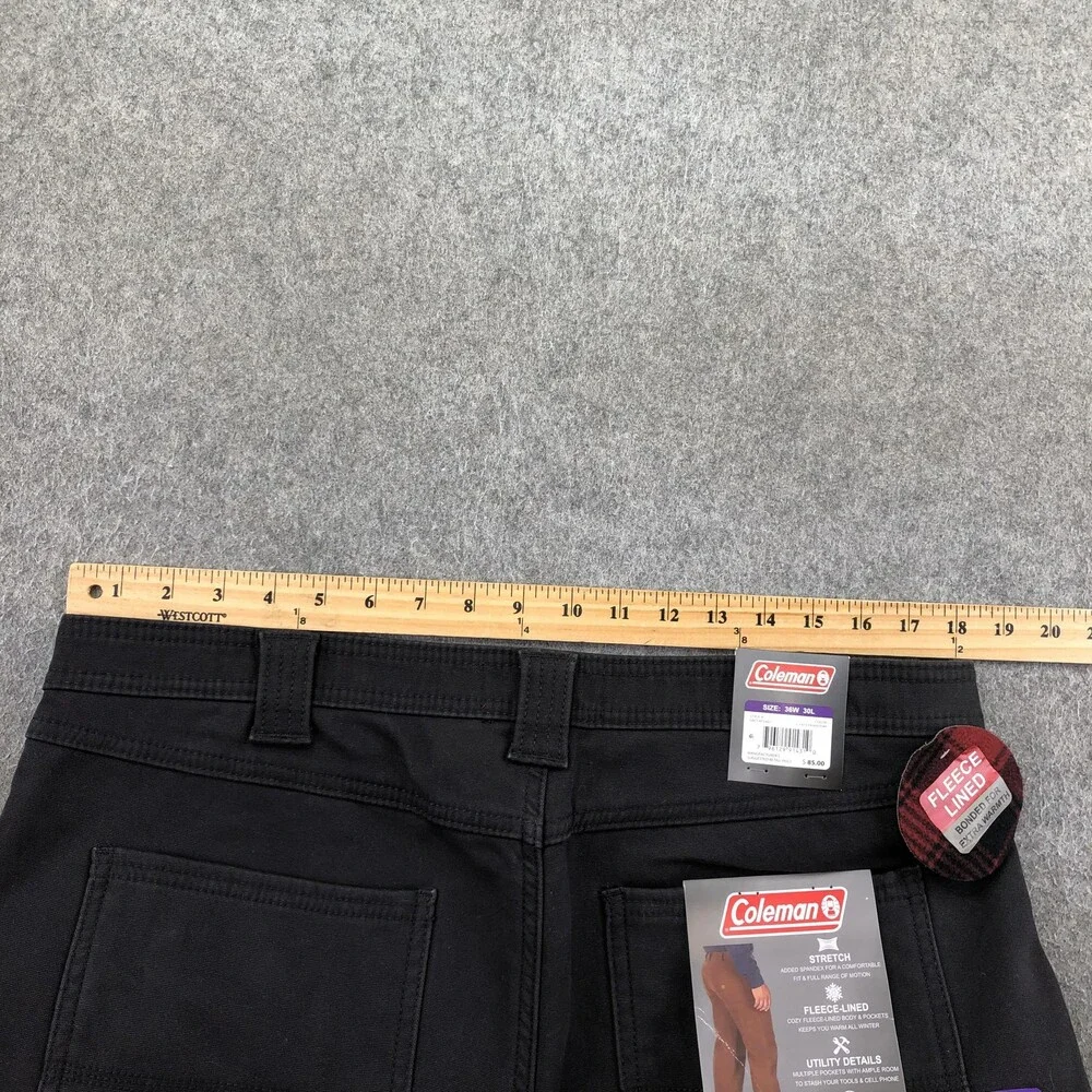 Coleman Pants Mens 36x30 Black Canvas Carpenter Fleece Lined Straight Workwear